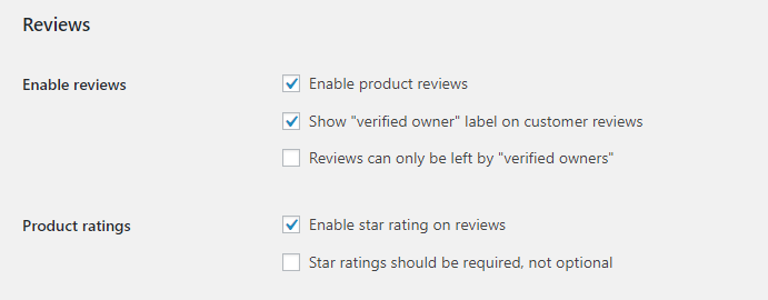 Screenshot showing the Reviews settings of WooCommerce 