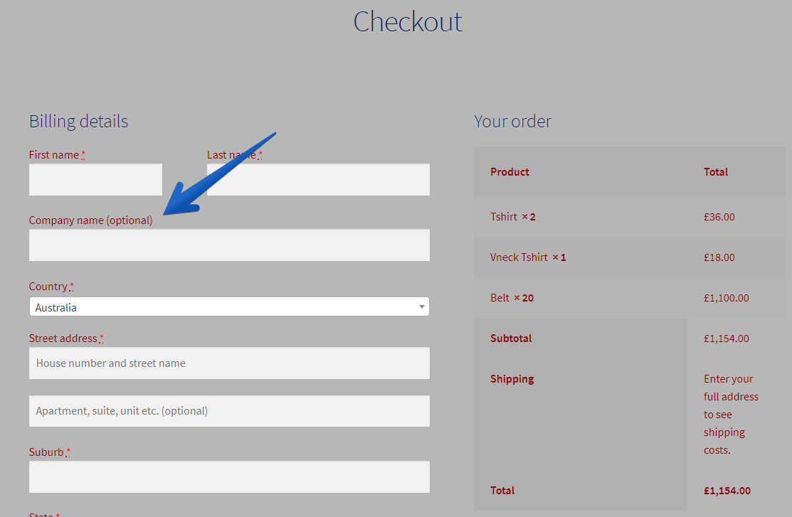 WordPress Customizer Company Name Field For Checkout