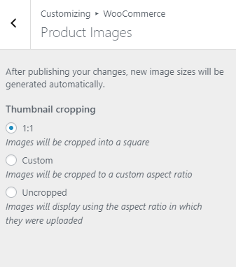 WordPress Customizer Product Image Size Settings