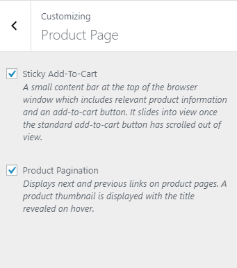 WordPress Customizer Product Page Settings