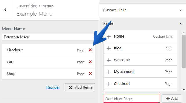 WordPress Customizer How to Delete Menu Items