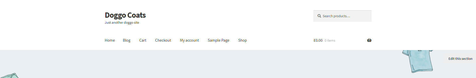 WordPress Basic Site Header in the Storefront Theme