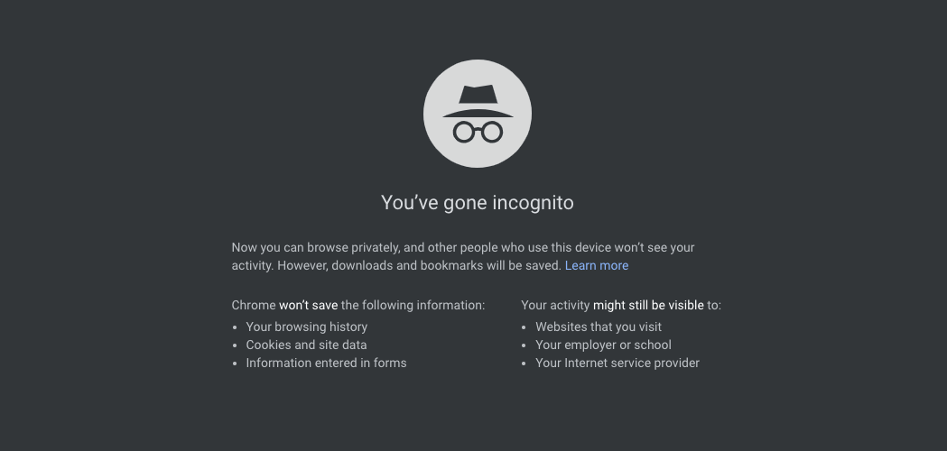 Incognito window Google Chrome