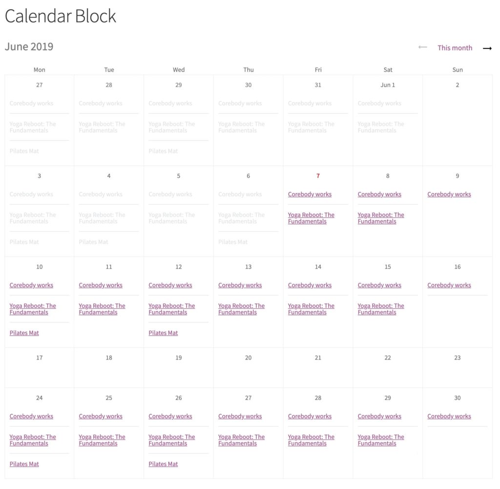 screenshot of Calendar view in WooCommerce Bookings Availability Extension