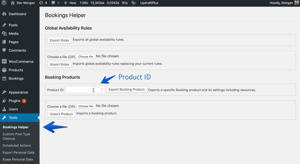 Bookings Helper Export settings