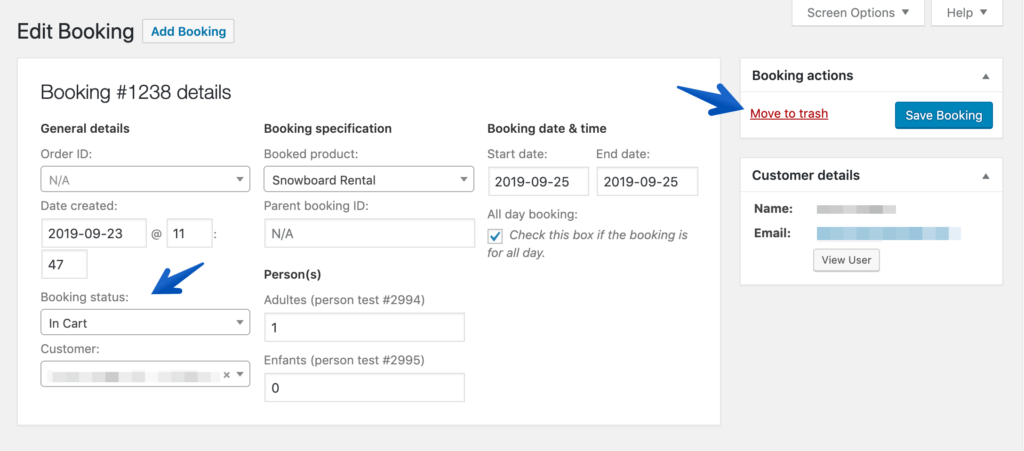 Edit Booking in WooCommerce Bookings screenshot