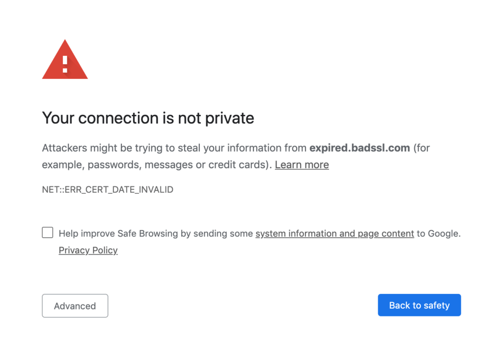 Example SSL warning in Google Chrome