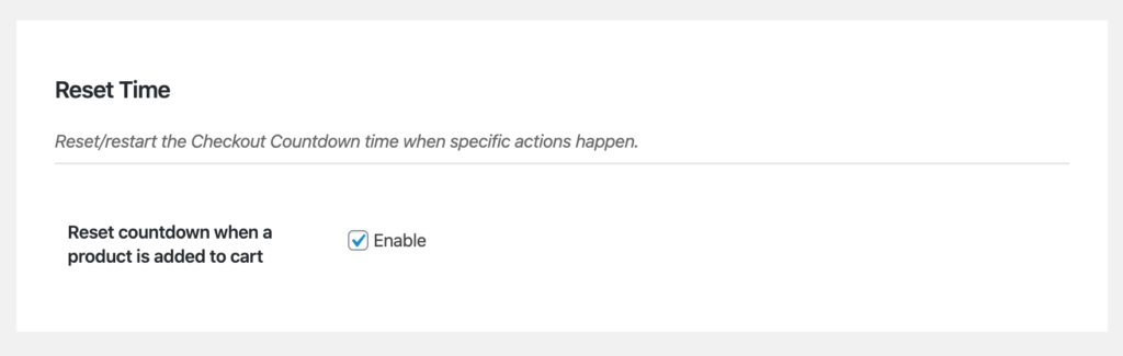 Setting in Checkout Countdown Pro to reset the timer every time a product is added to cart.