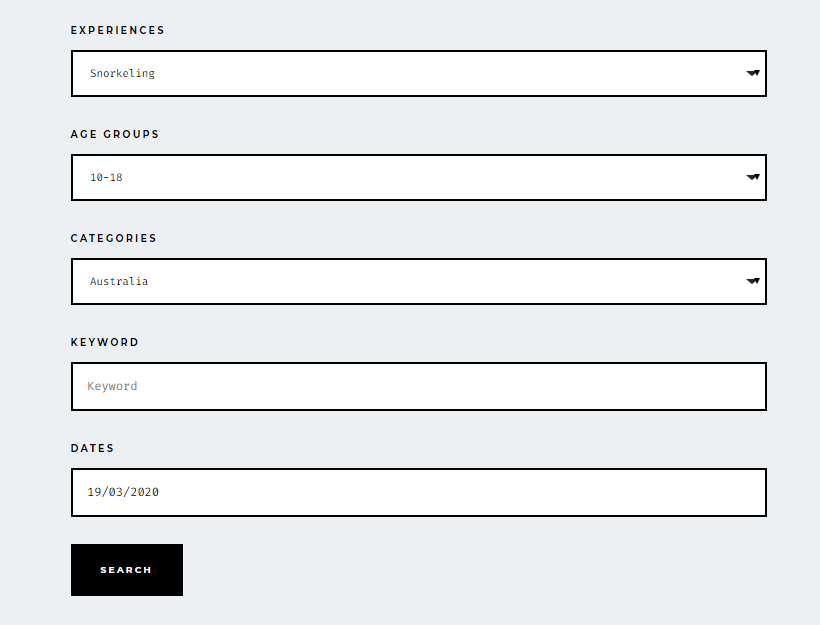 Example of Availability Search for WooCommerce Bookings with Search Labels