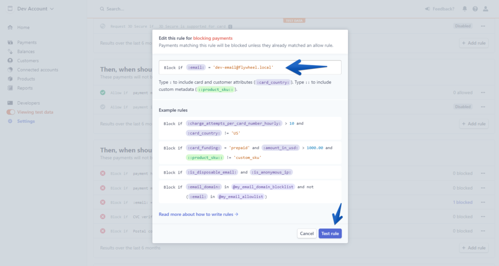 Configure the new Stripe Radar Rule.