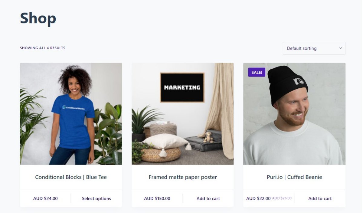 Screenshot of products in the WooCommerce loop.