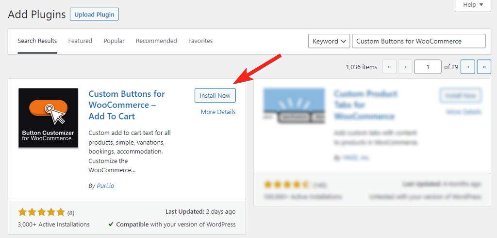 Installing the Custom Buttons plugin from the WordPress repository 
