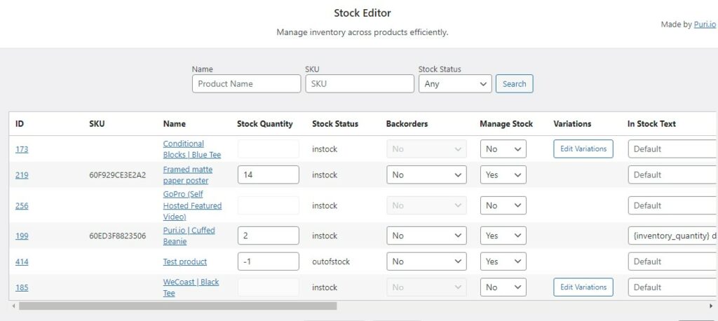 Screenshot showing the Stock Editor main interface