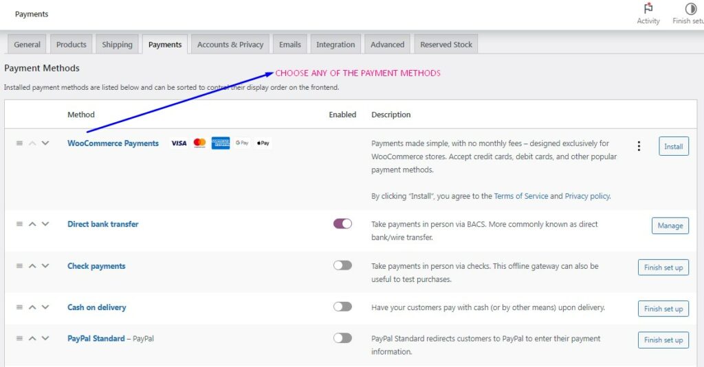 Screenshot showing how to add payment methods