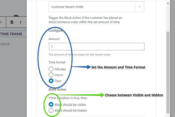 Screenshot showing how to set up the Customer Recent Order condition