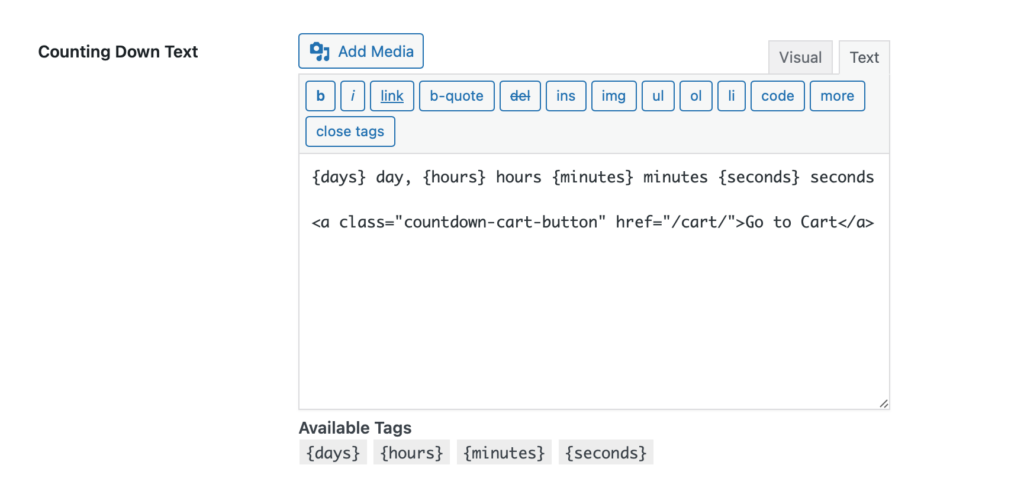 Screenshot of the Counting down text with the Checkout Countdown plugin for WordPress