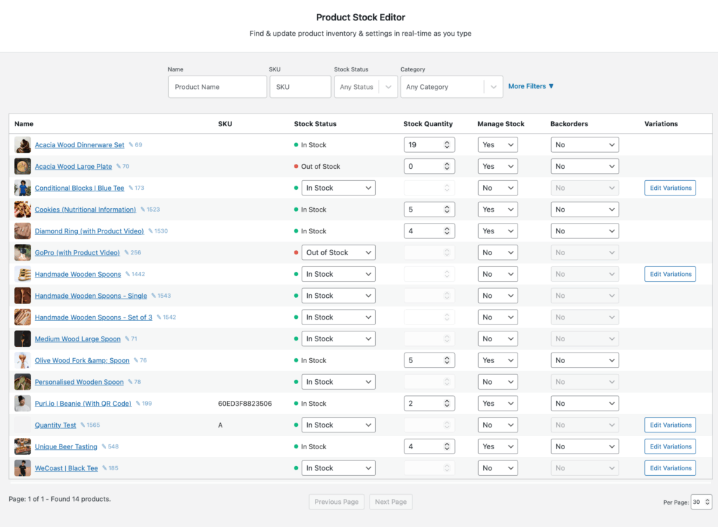 Product Stock Editor UI