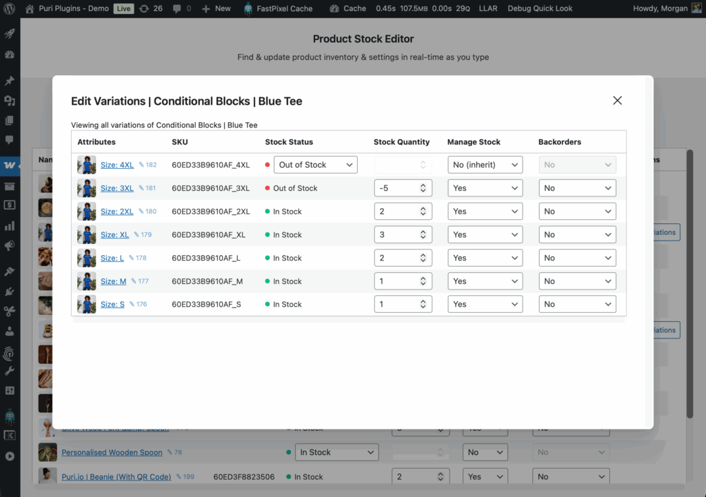 Product Variations Stock Editor UI