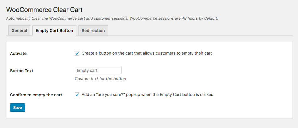 Add empty cart button for WooCommerce cart