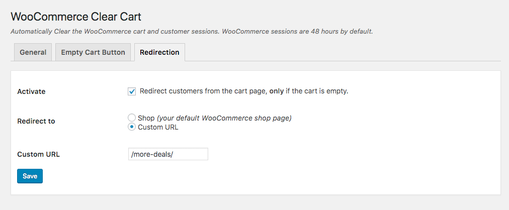 WooCommerce redirect when cart is empty