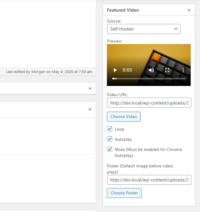 Featured video self hosted video metabox