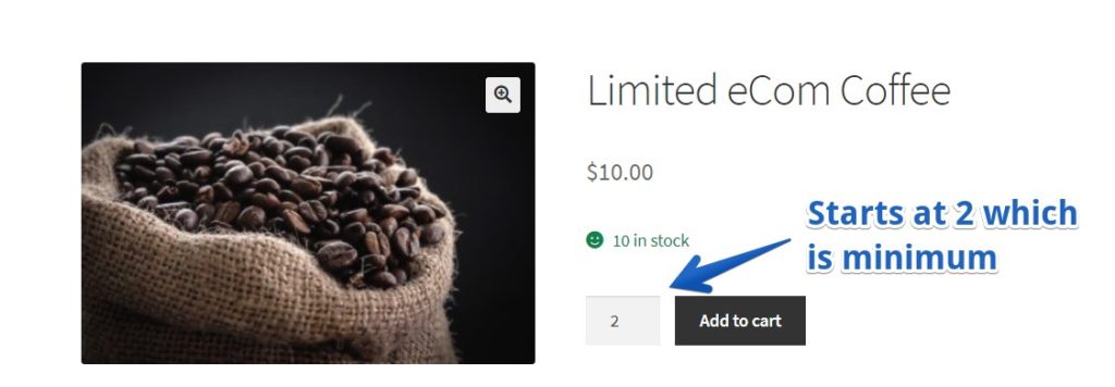 Screenshot showing quantitiy inputs in WooCommerce